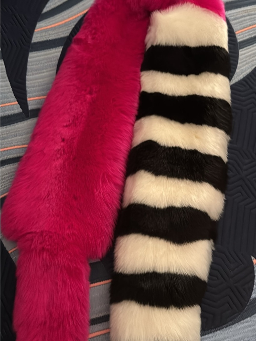 Faux Fur Stole - Hot Pink & Black/White Stripe
